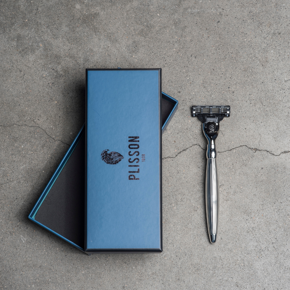 Godron Mach3 Solid Razor Palladium Finish - Plisson 1808