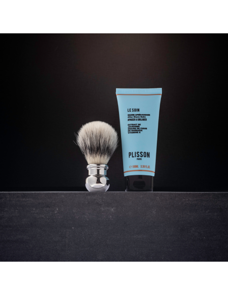 Palladium finish High Mountain white fibre shaving brush - Boule - Plisson 1808
